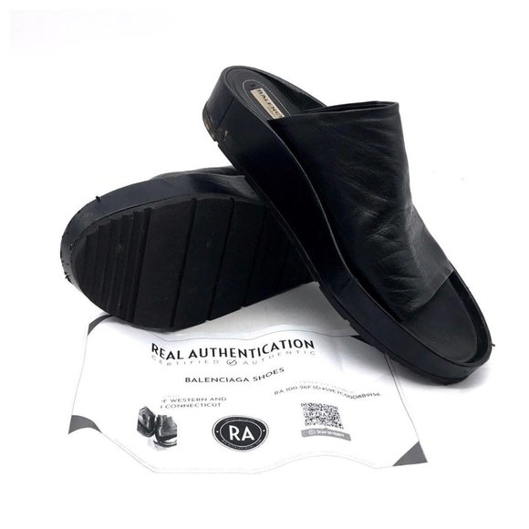 BALENCIAGA * LEATHER LOW WEDGE SLIDE - Picture 2 of 8